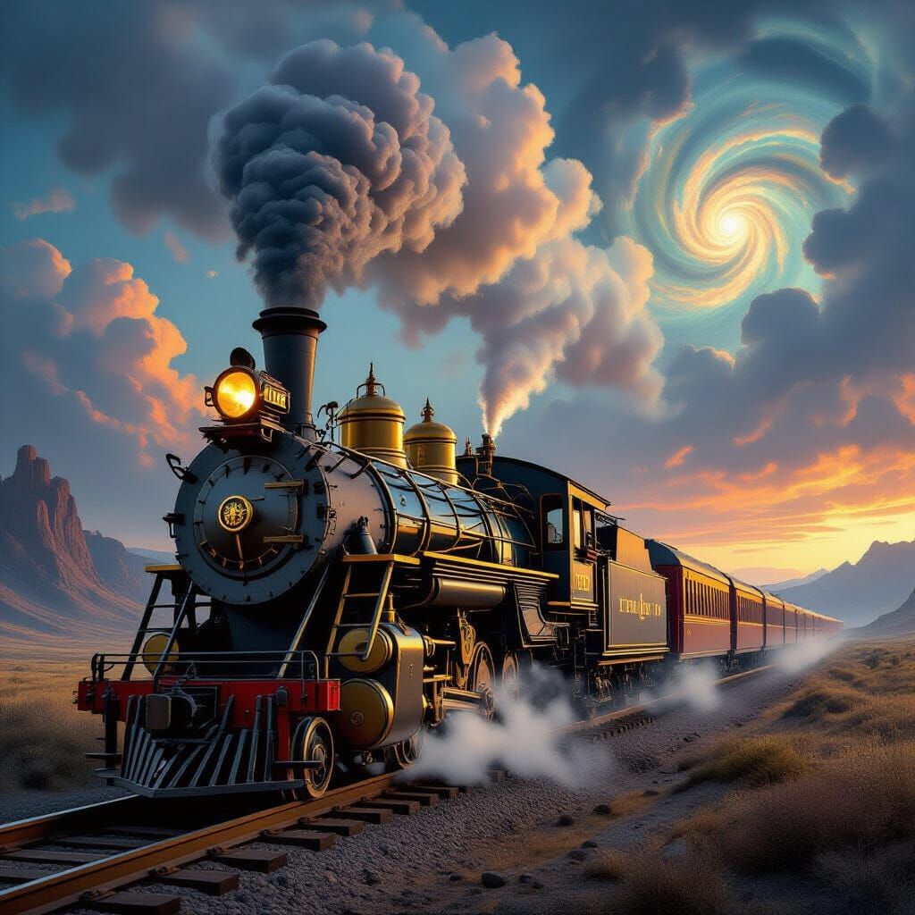 Steampunk Train in Cosmic Landscape