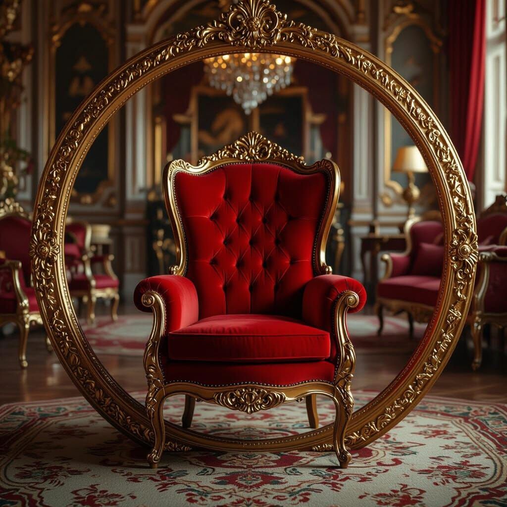 Opulent Red Velvet Armchair in Golden Frame