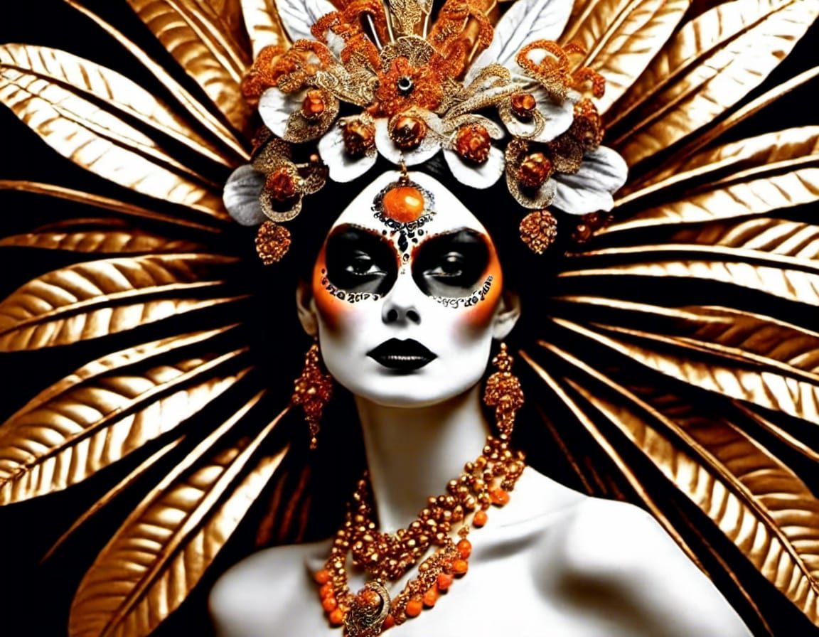 Psychedelic Gilded Woman with Dia de los Muertos Makeup
