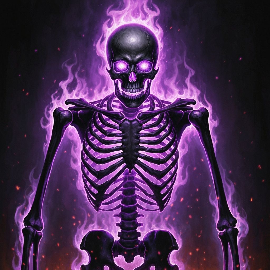 Skeleton Ablaze in Ethereal Violet Flames