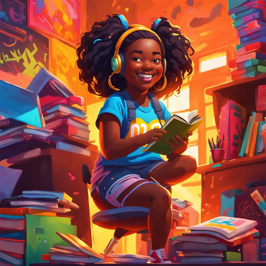 Chubby Black Girl in Vibrant Graffiti Wonderland