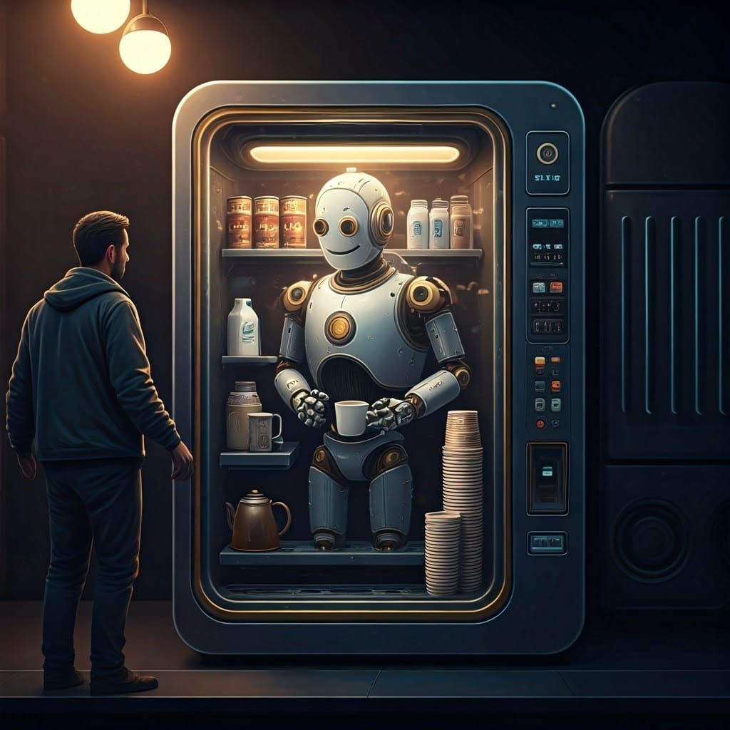 Friendly Coffee Vending Machine Robot at Work