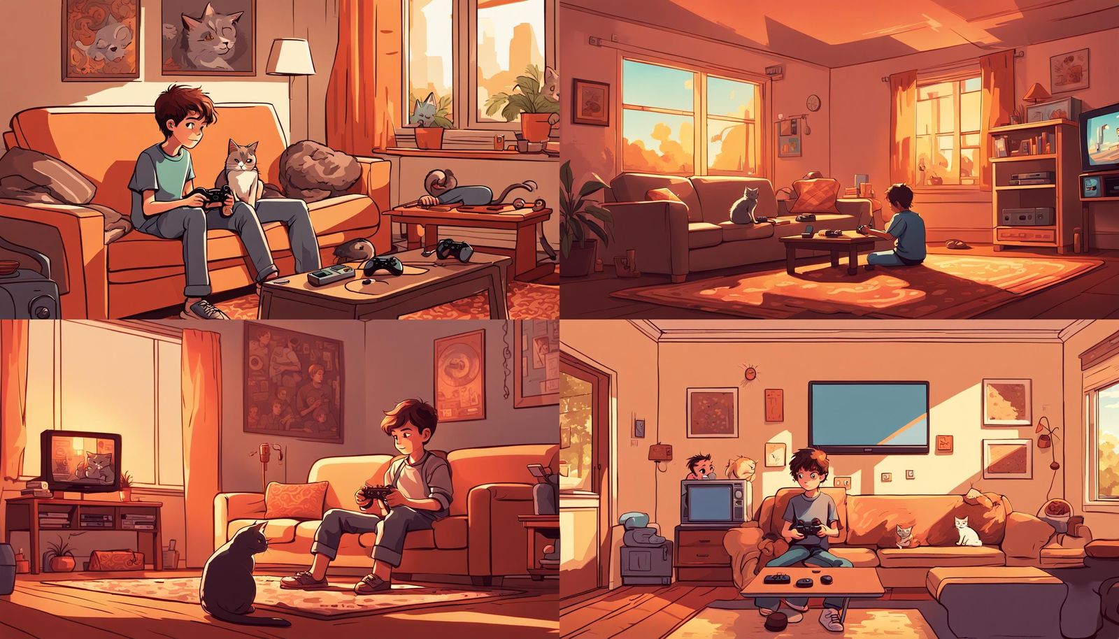 Cozy Gaming Scene in Detailed 2D Art Style