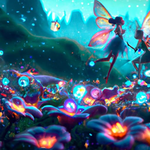 Glowing Fairies in Moonlit Gemstone Meadow