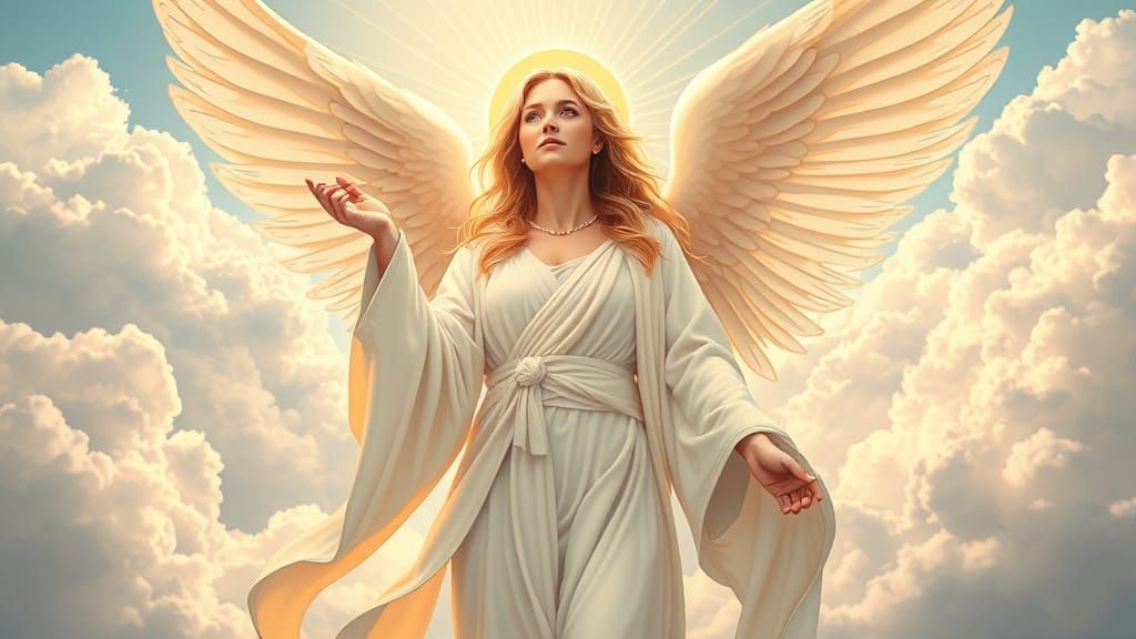 Angel of Life Amidst Clouds in Comic Art Style