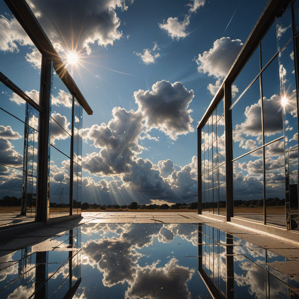 Mirrors Refract Sunshine in Futuristic Landscape of Intricat...