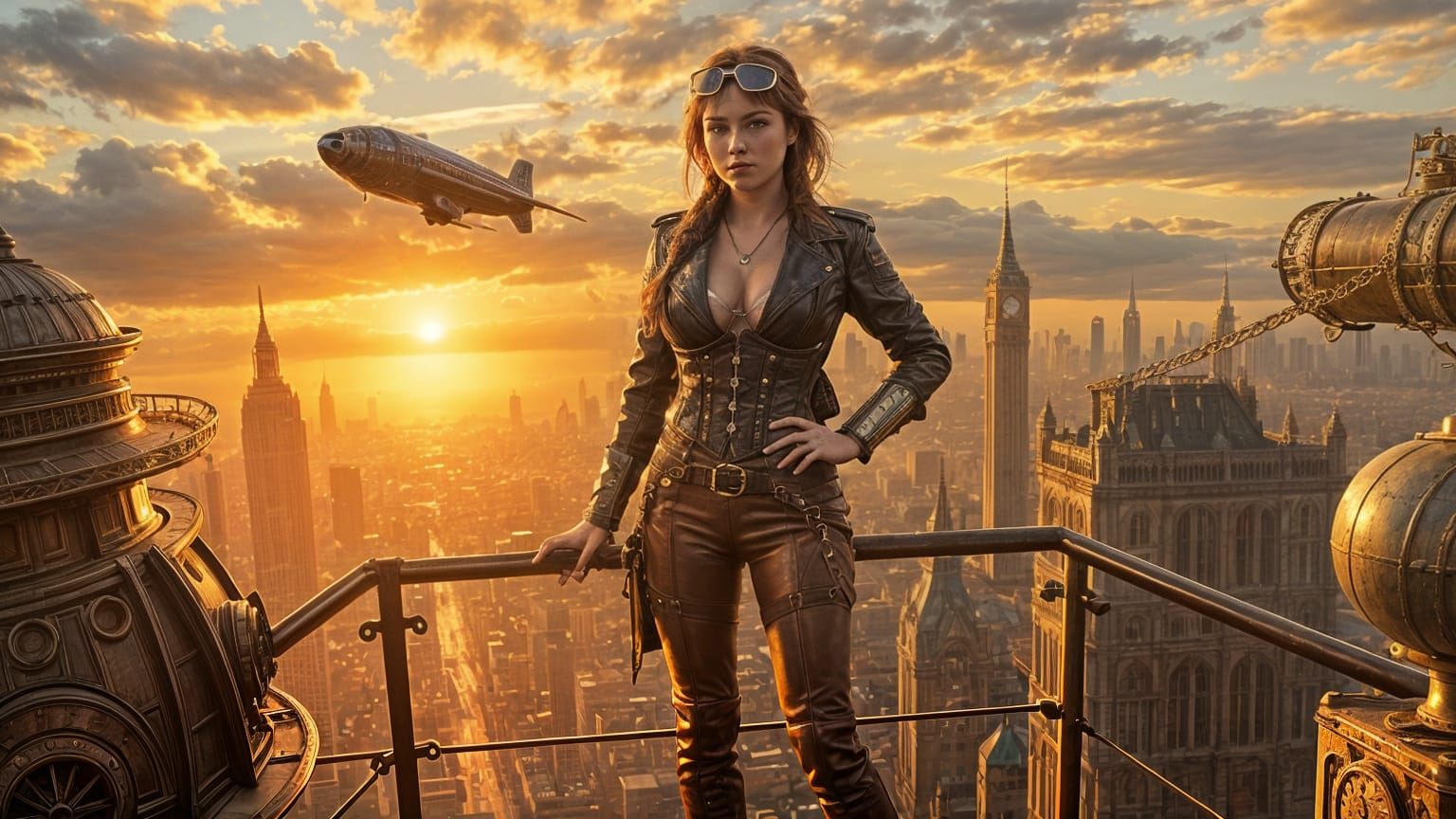 Steampunk Sky City at Sunset