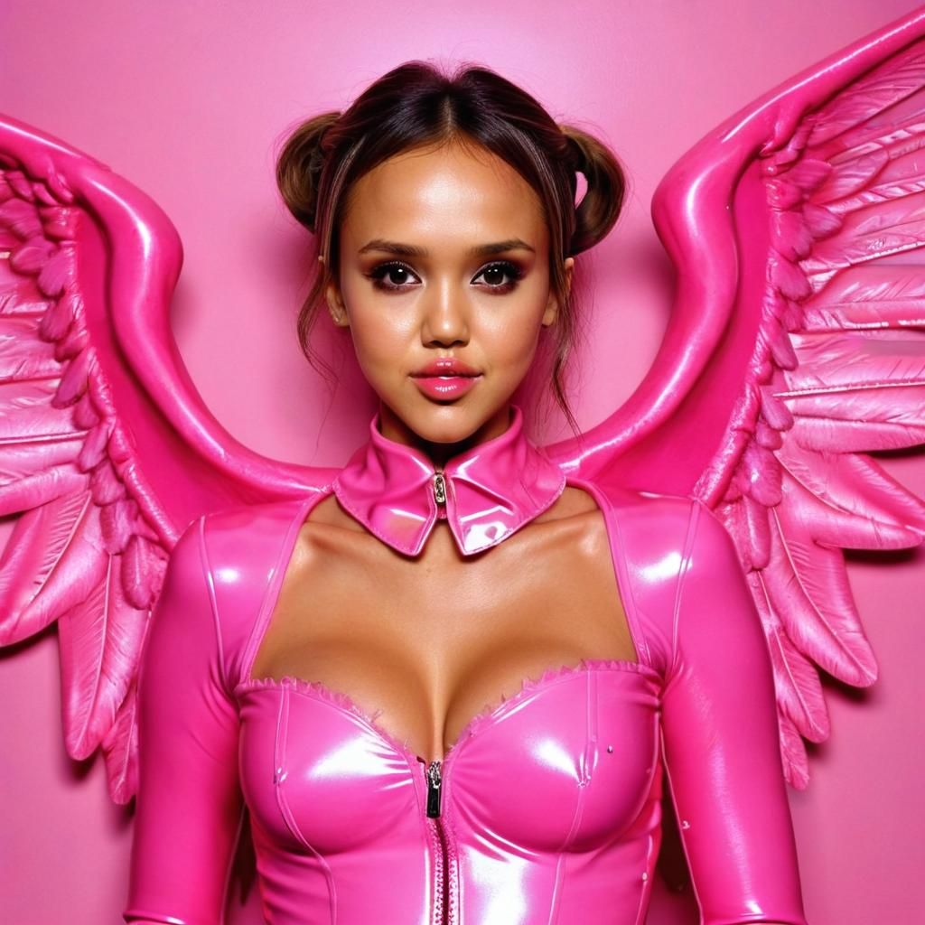 Jessica Alba in Pink Latex Halloween Costume with Wings