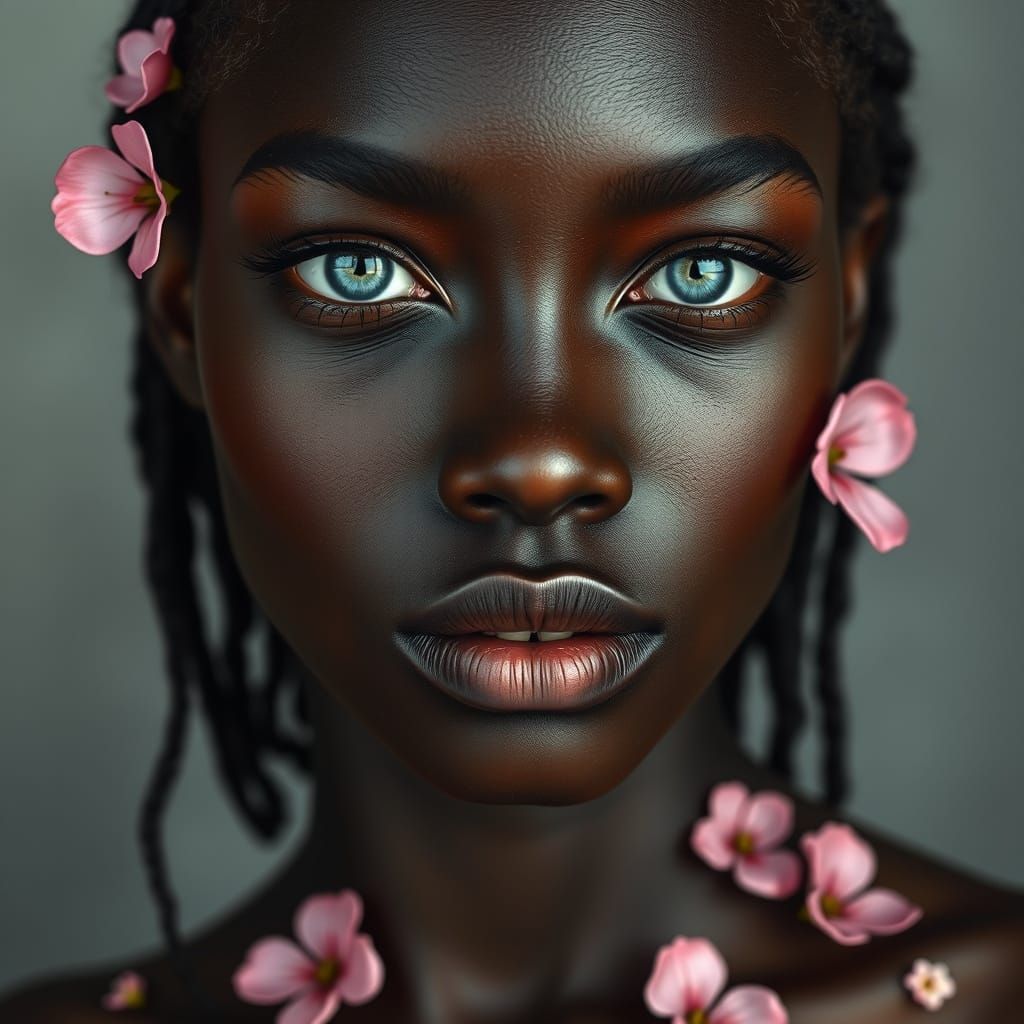 A Hyper-Realistic Portrait of a Black Young Woman in Exquisi...
