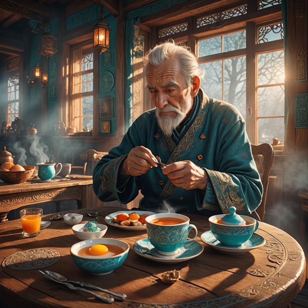 Old Man's Runestone Breakfast in Unreal Engine Style