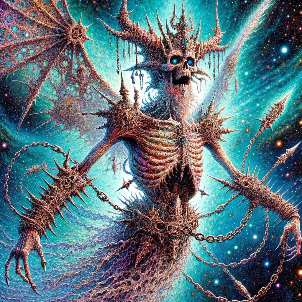 Demonic Prince Adorned in Chains: Pen and Ink Illustration