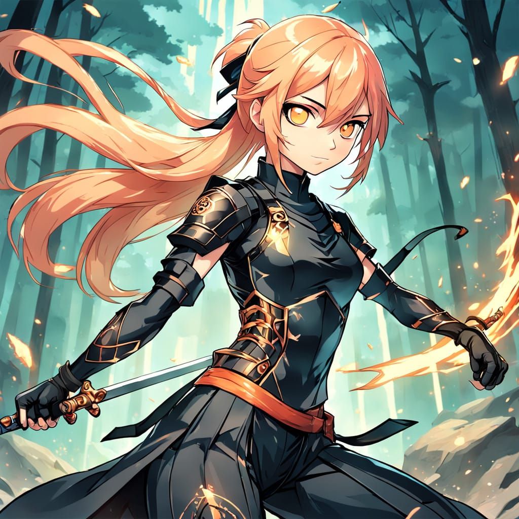 Serene Ninja Maiden with Alabaster Eyes and Burn Marks