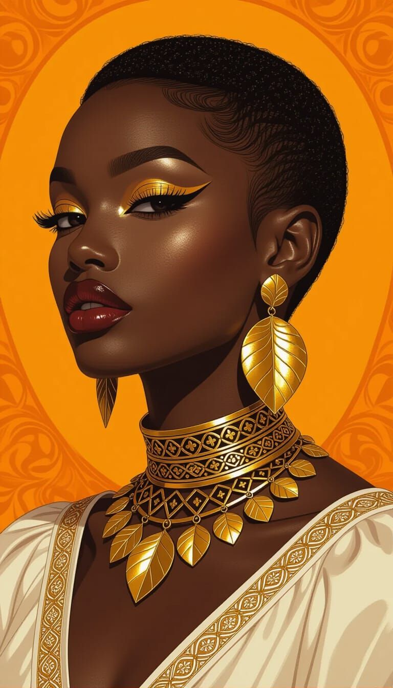 Ornate Portrait of Woman in Art Nouveau Style