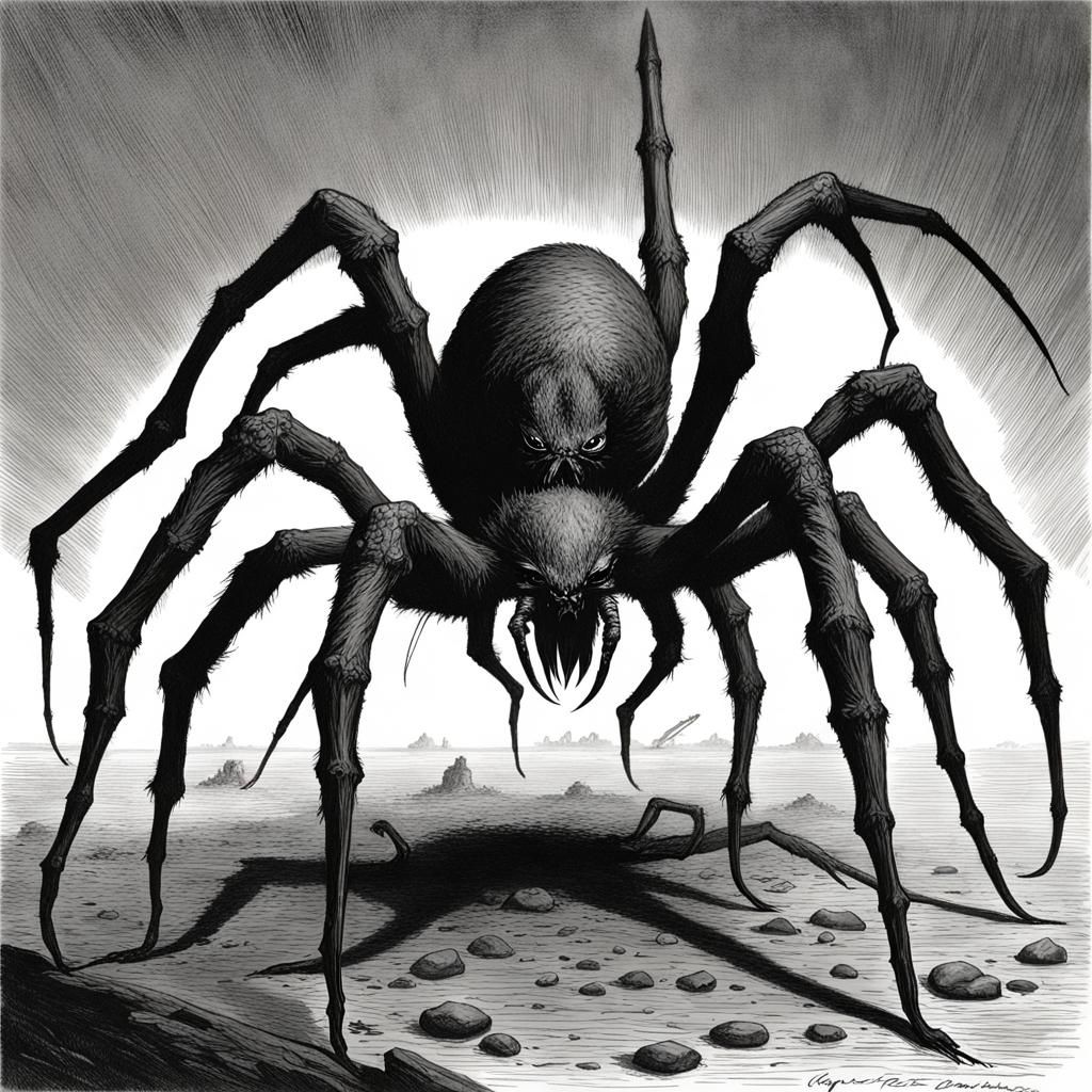 Demonic Goliath Spider in Horror Art Style