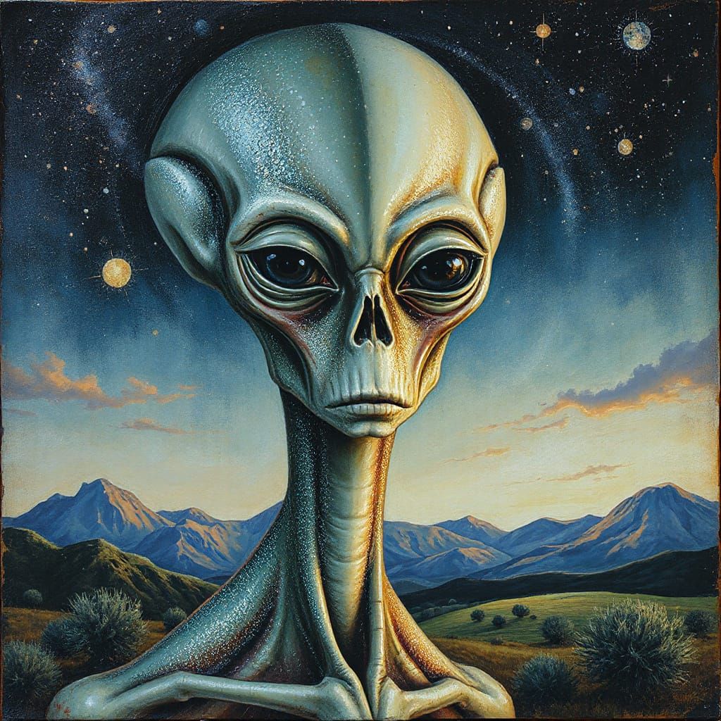 Ethereal Alien in Iridescent Skin, Encaustic Impasto Style