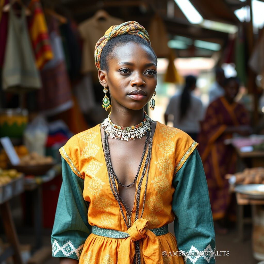 African Woman in Traditional Market Attire