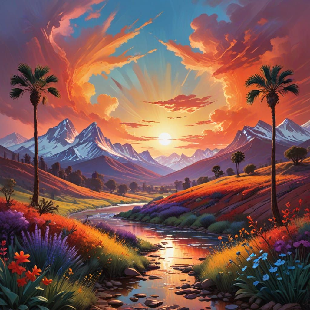 Whimsical Postal Message in Dreamlike Sunset Scene