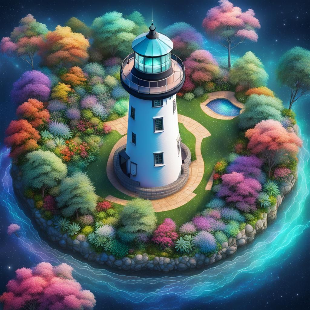 Lighthouse with Garden: Holographic Astral Cosmic Illustrati...