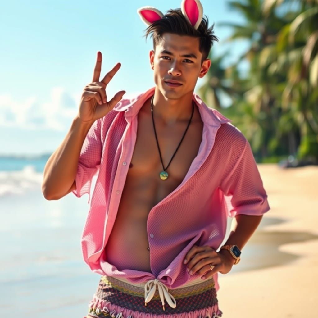 Tropical Island Heartthrob in Beachwear