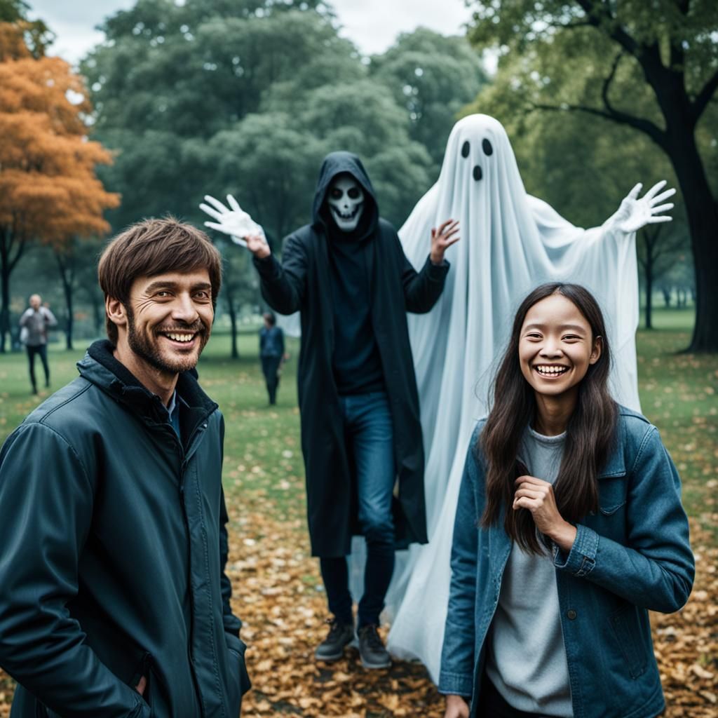 Spooky Ghost Photobombs Happy Park Scene