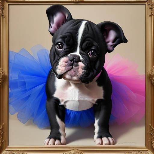 French Bulldog Puppy in Tutu, Oil Painting by Gurney