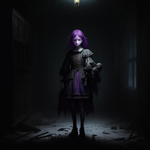 Dark Fantasy Child with Doll: Hyperdetailed Art