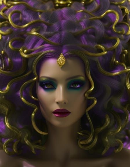 Beautiful Medusa golden goddess portrait