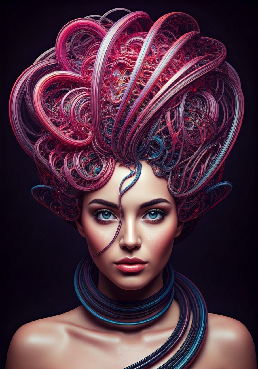 Woman with Biomechanical Abstract Hair Sculpture