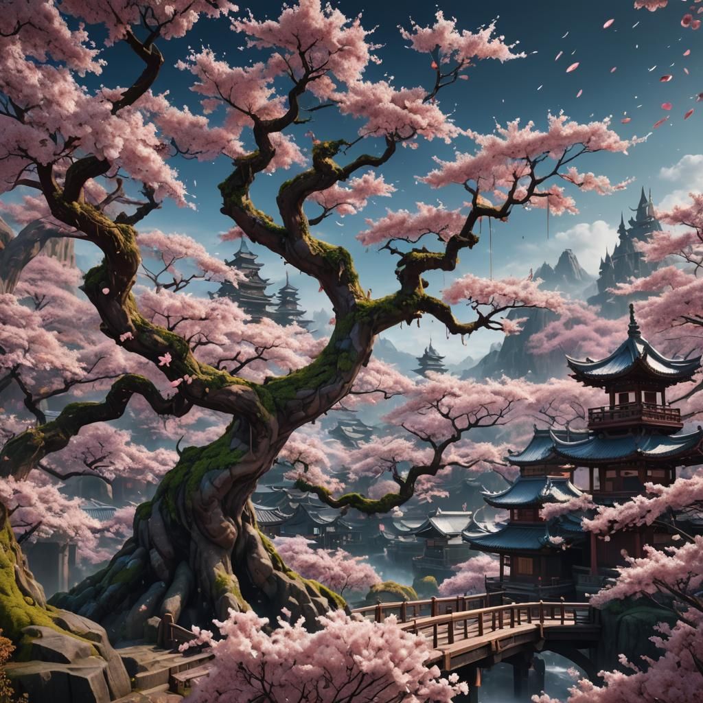 Fantastical Sakura in Detailed Matte Painting