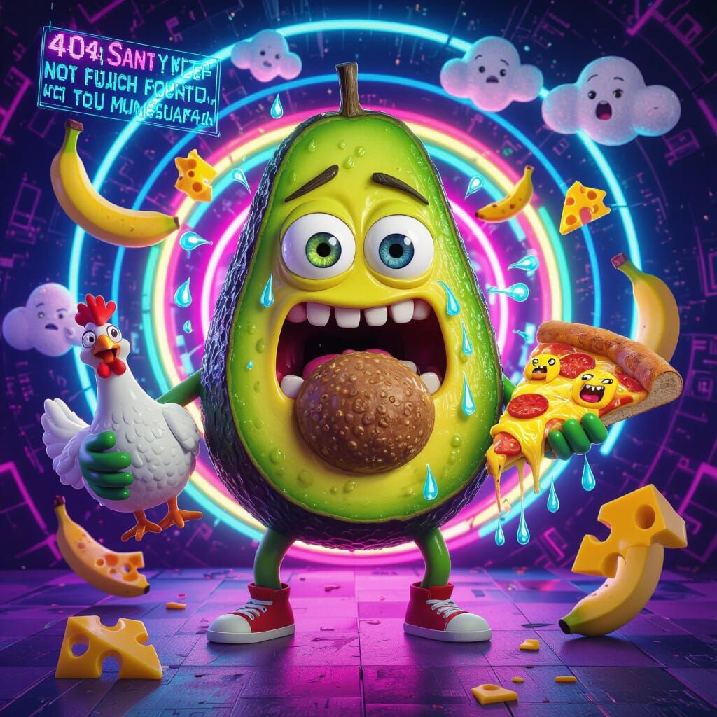 Brainrot Avocado Screams Amidst Psychedelic Chaos