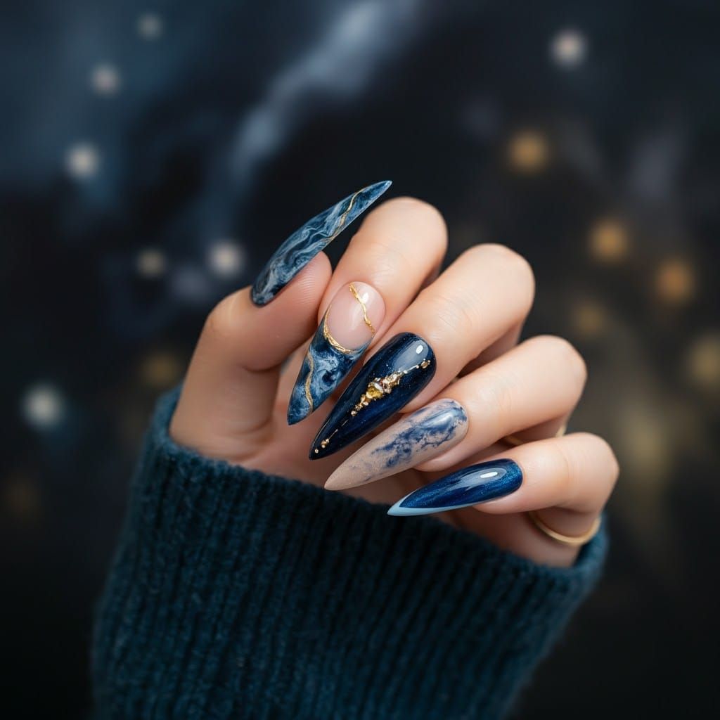 Celestial Nail Art Design in Digital Art Style