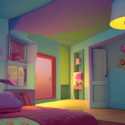 Colorful Room Concept Art in 3D Digital Style