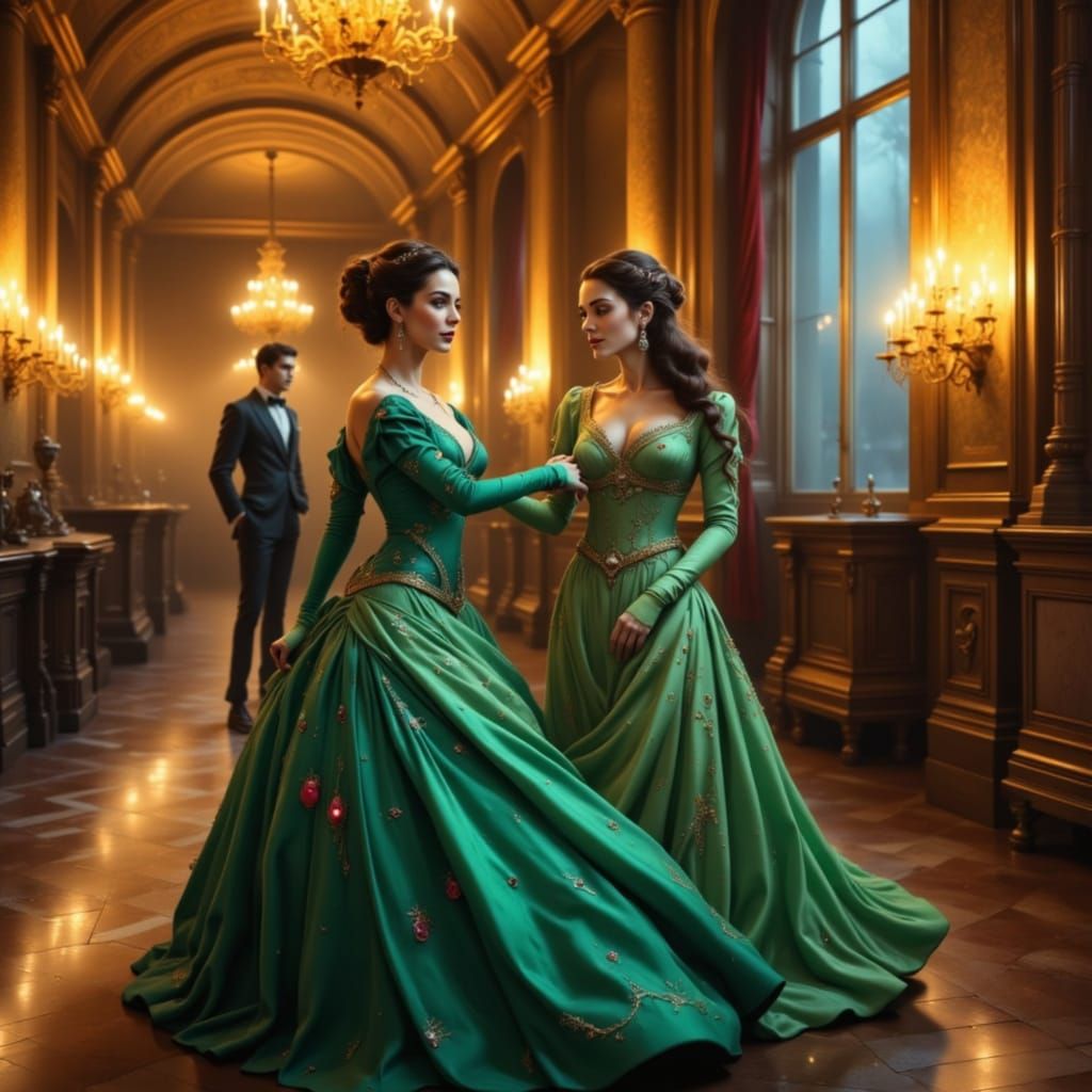 Tsarina Waltzes in Winter Palace, Afremov and Klimt Style