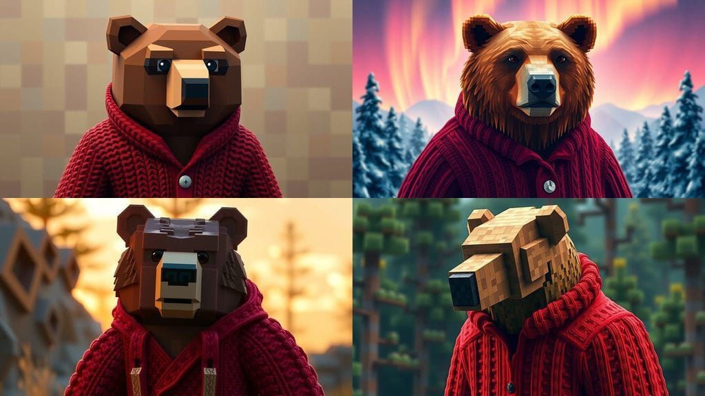 Minecraft Style Kodiak Bear in Red Sweater
