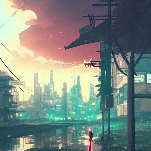 Cyberpunk Anime City Landscape by Studio Ghibli