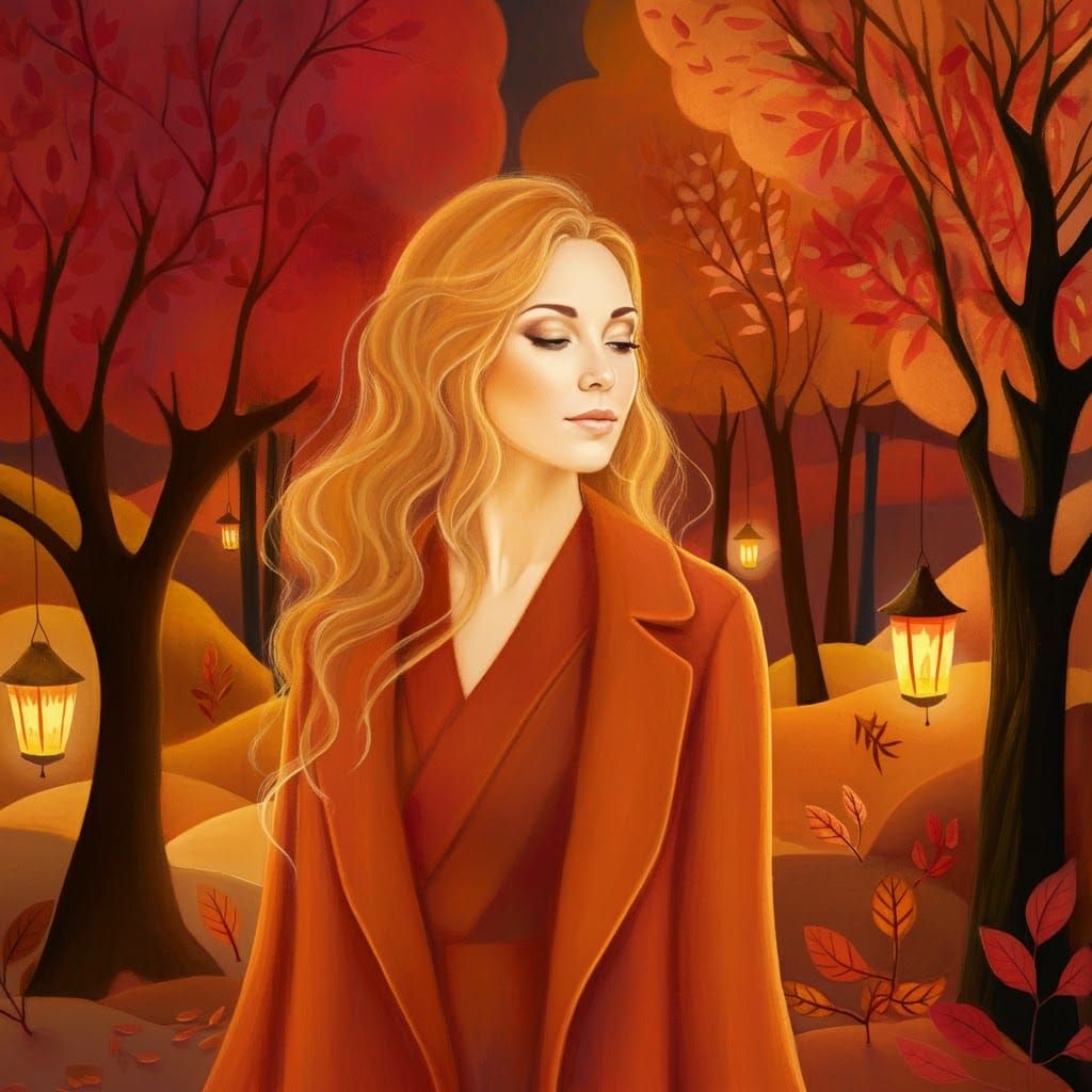 Autumnal Serenity: Woman in Dreamlike Landscape