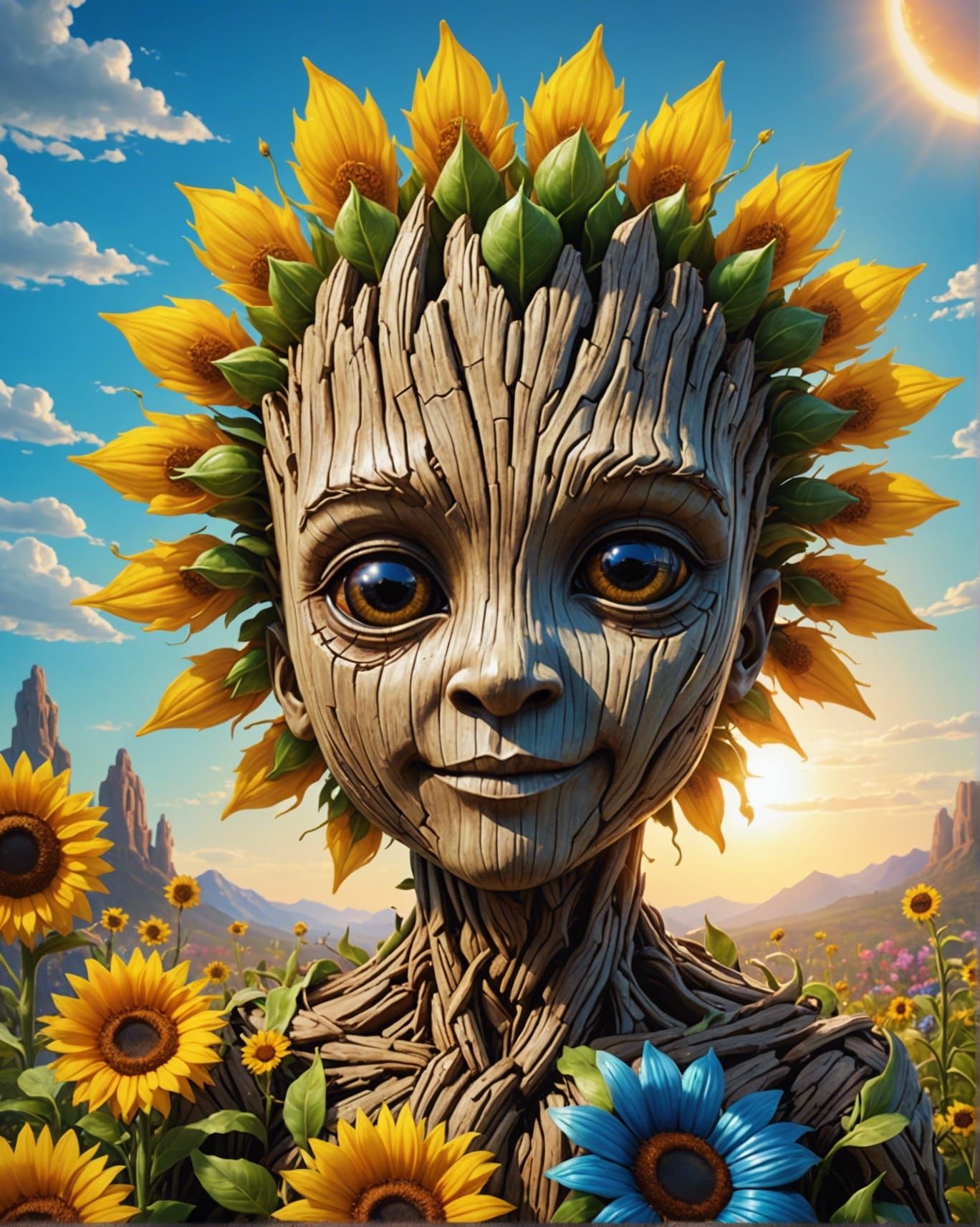 Cute Groot Sun with Flowers in Garden