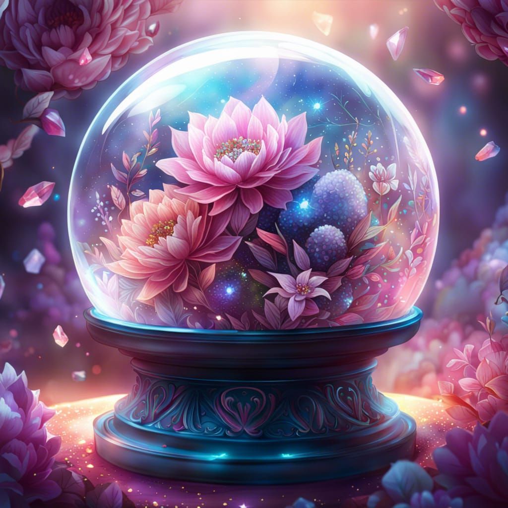 Crystals and Glitter Flowers in Glass Globe