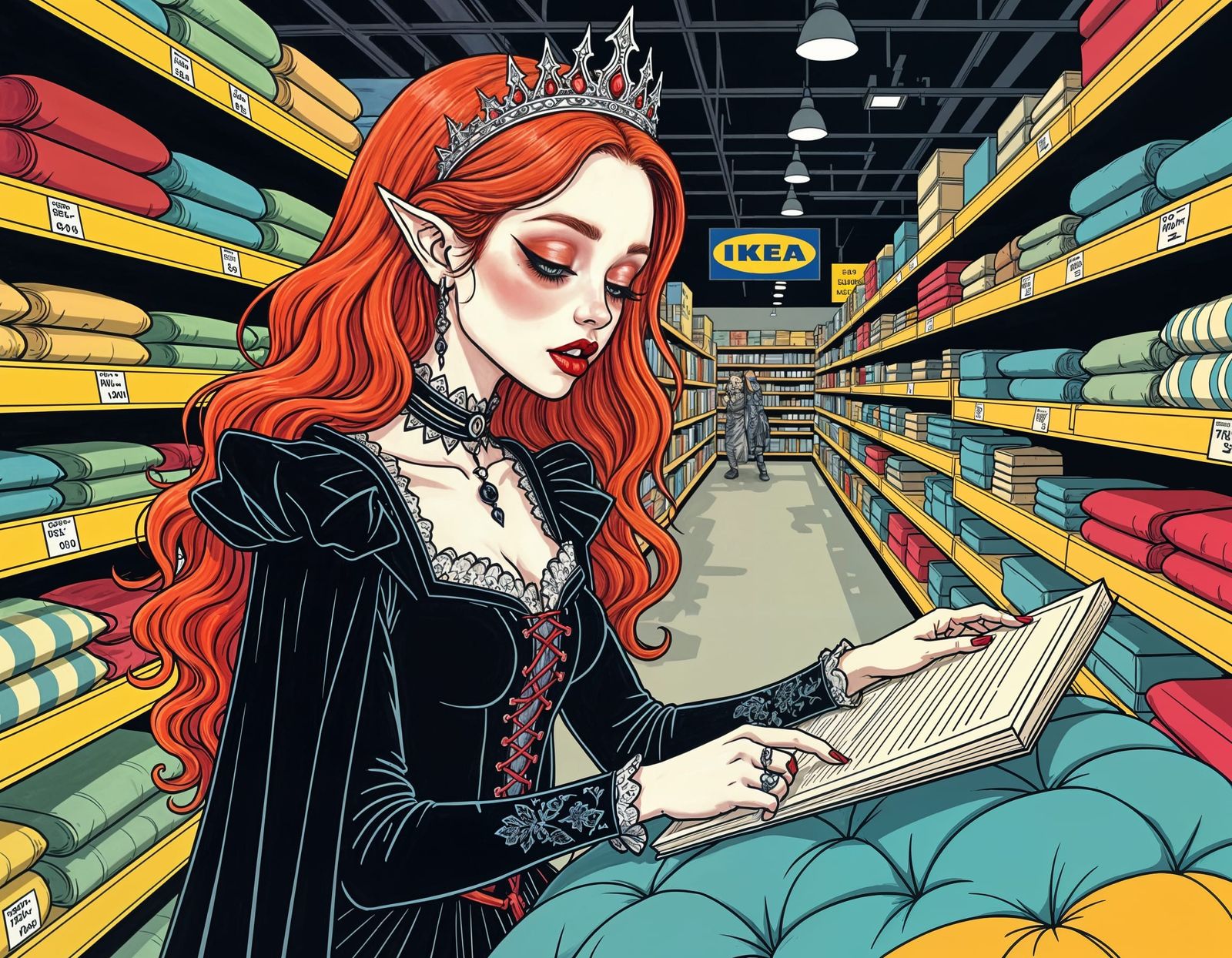Vampire Queen Shops for Furniture at IKEA in Ink Style