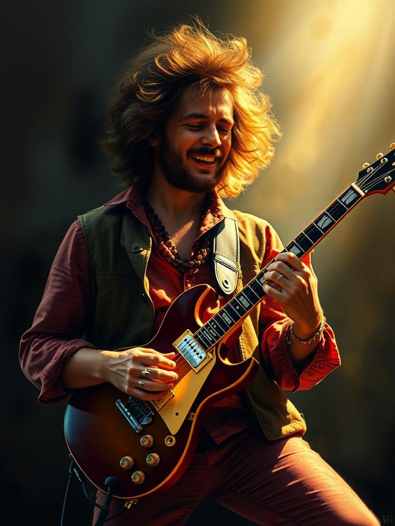 Rock Guitarist Concert Portrait in Baroque Style