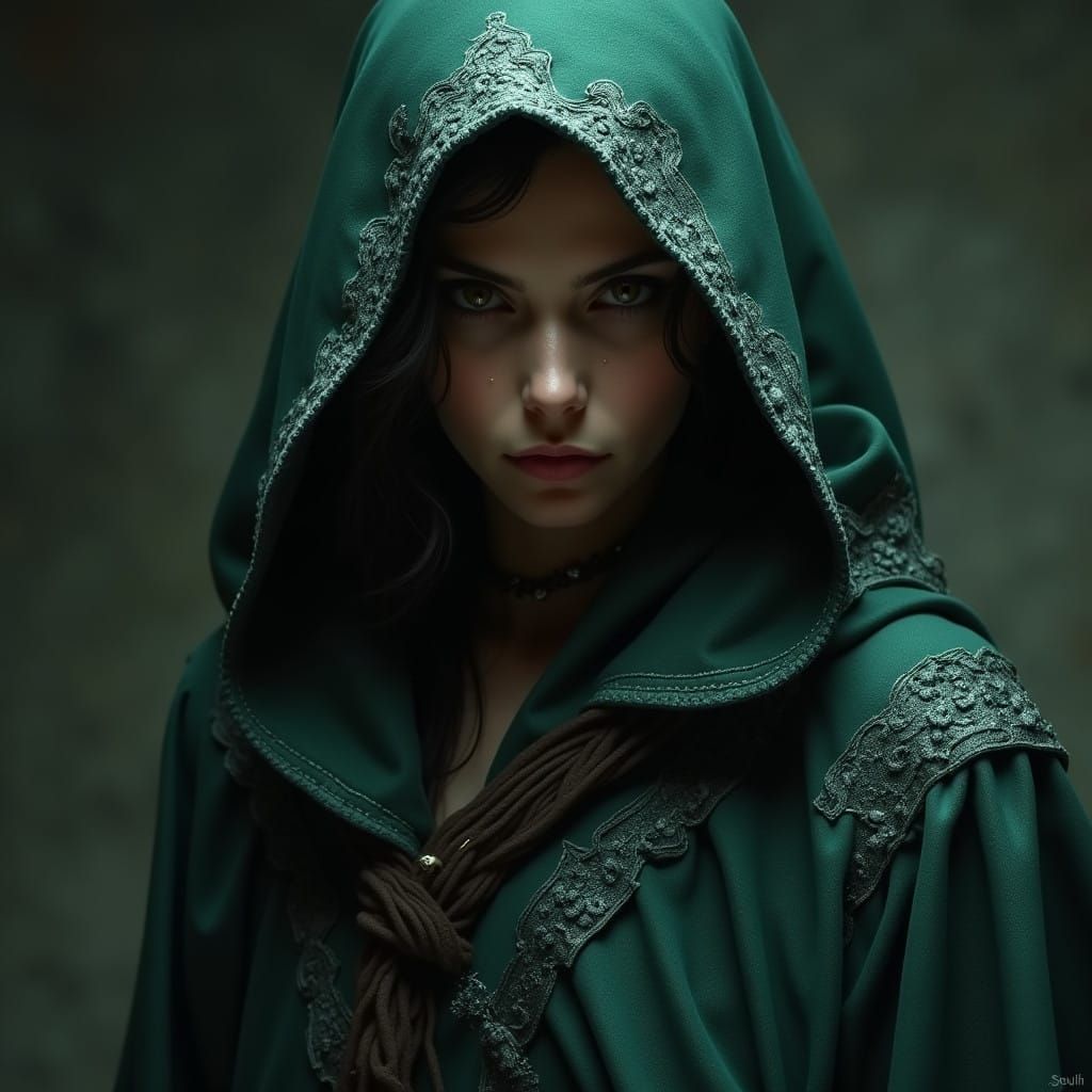 Dark Fantasy Rogue Portrait in Tattered Robes with Piercing...