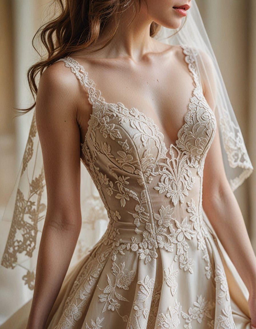 Gorgeous Bride in Wedding Dress, Vibrant Oil Painting