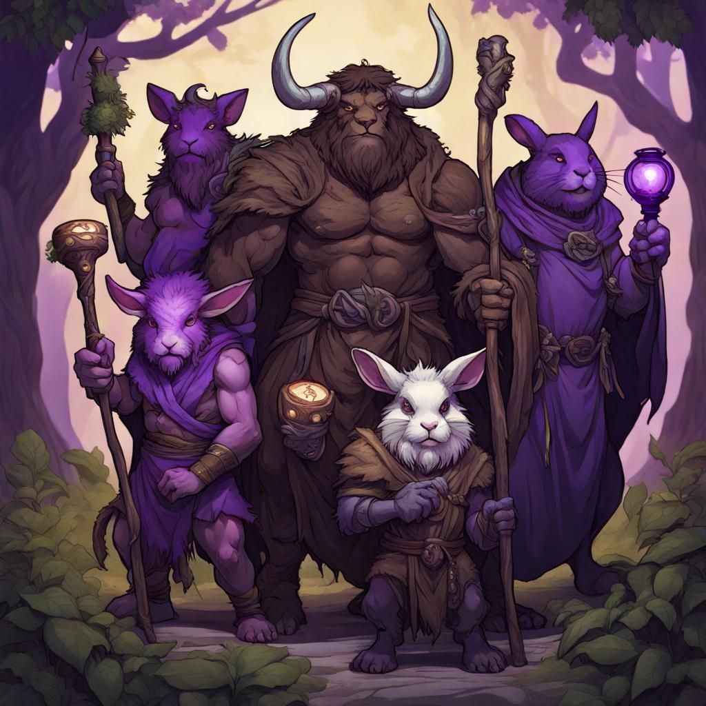 Minotaur and Adventuring Group in a Detailed, Cinematic Scen...