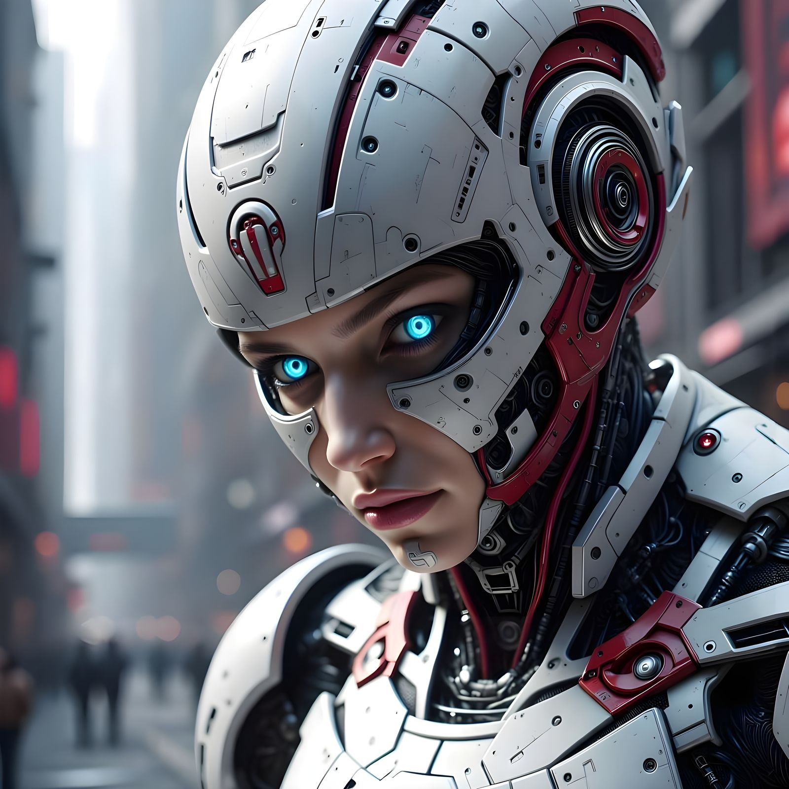 Futuristic Warrior Portrait in White and Silver Armor