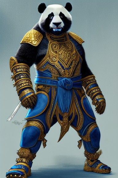 Panda Warrior in Intricate Armor, Digital Illustration