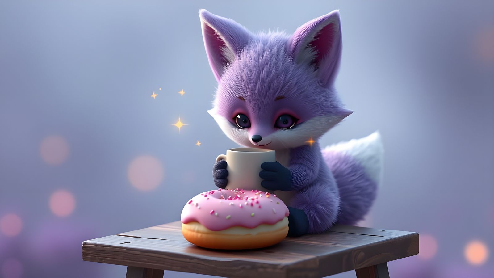 Magical Morning Fox Sips Coffee with Donut Delight