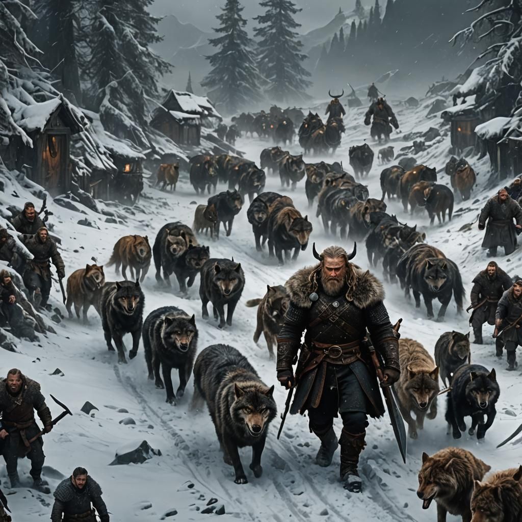 Epic Viking and Wolf Digital Matte Painting