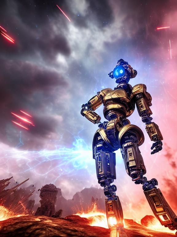 Intergalactic Cyborg War in Nebula, 3D Sci-Fi Art