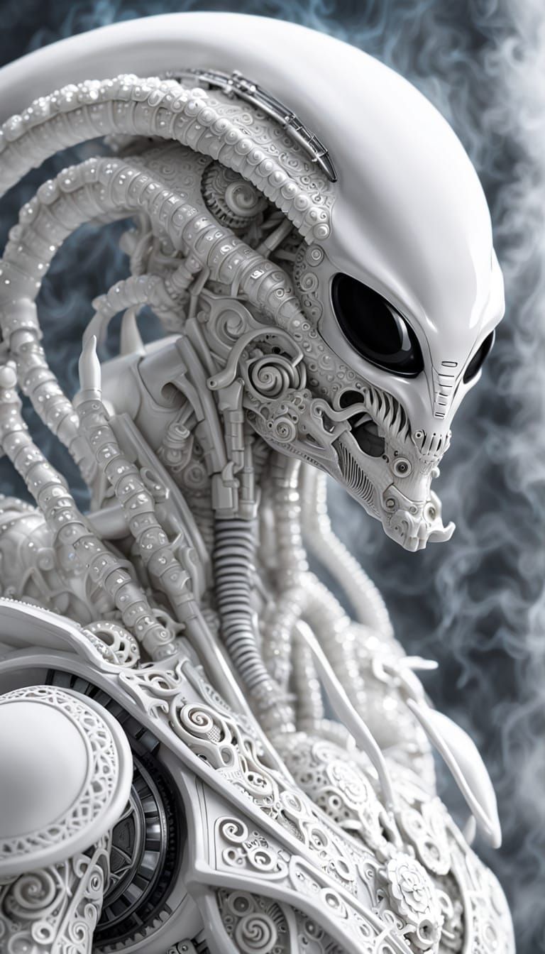 Steampunk Xenomorph Portrait with Clockwork Mechanics