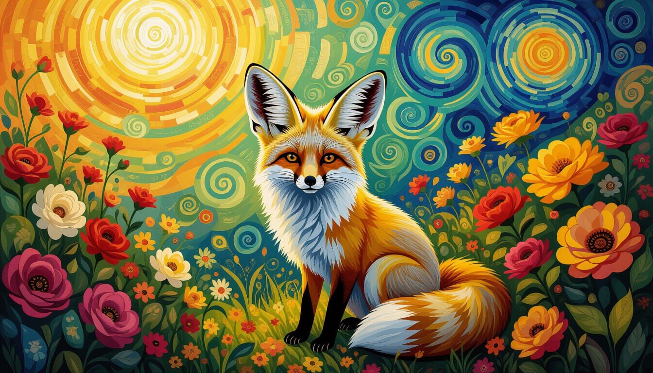 Fennec Fox in Garden, Art Nouveau and Futurism